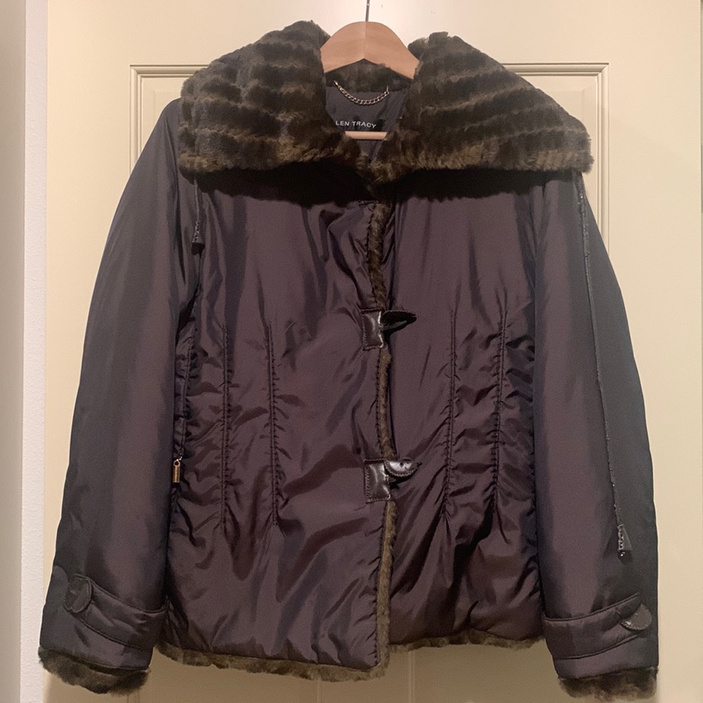 Ellen Tracy jacket,  PS, faux fur collar. Lined faux fur. Loved.